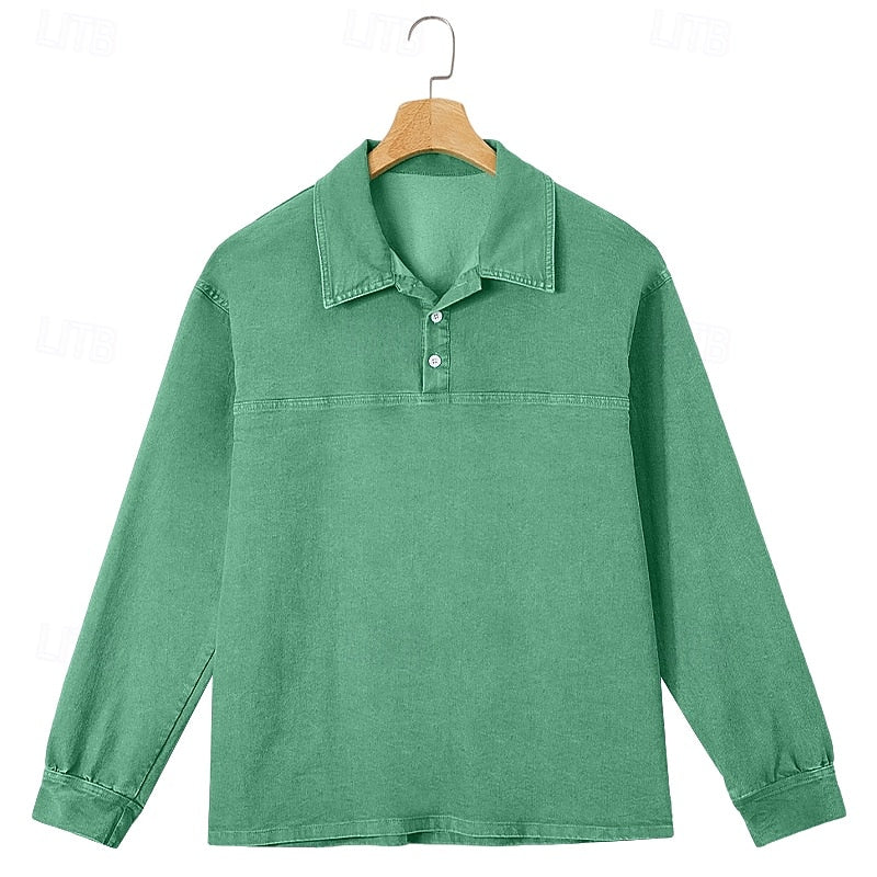 Washed długi rękaw koszulka polo