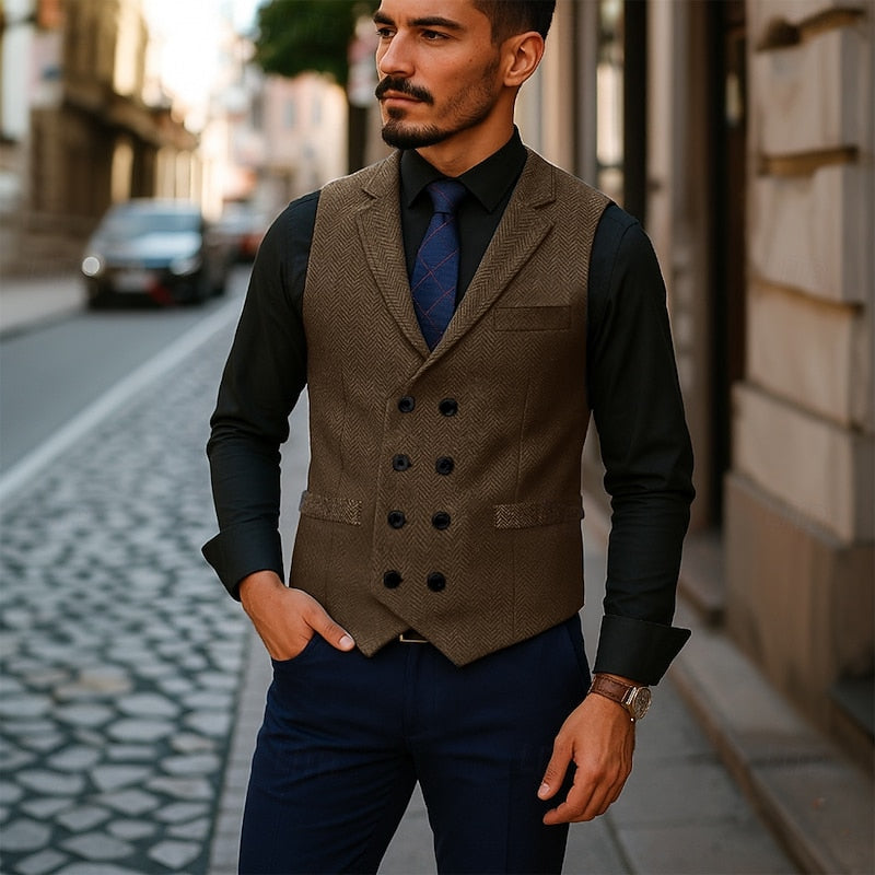 Double-Breasted jodełka kamizelka