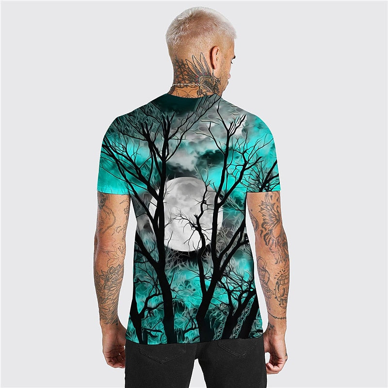 Halloween księżyc graficzny okrągły dekolt T-shirt