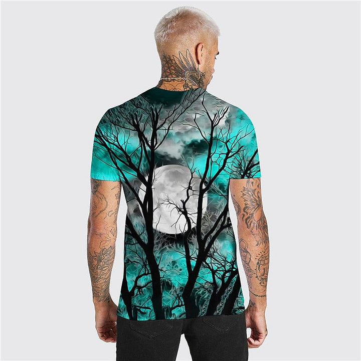Halloween księżyc graficzny okrągły dekolt T-shirt