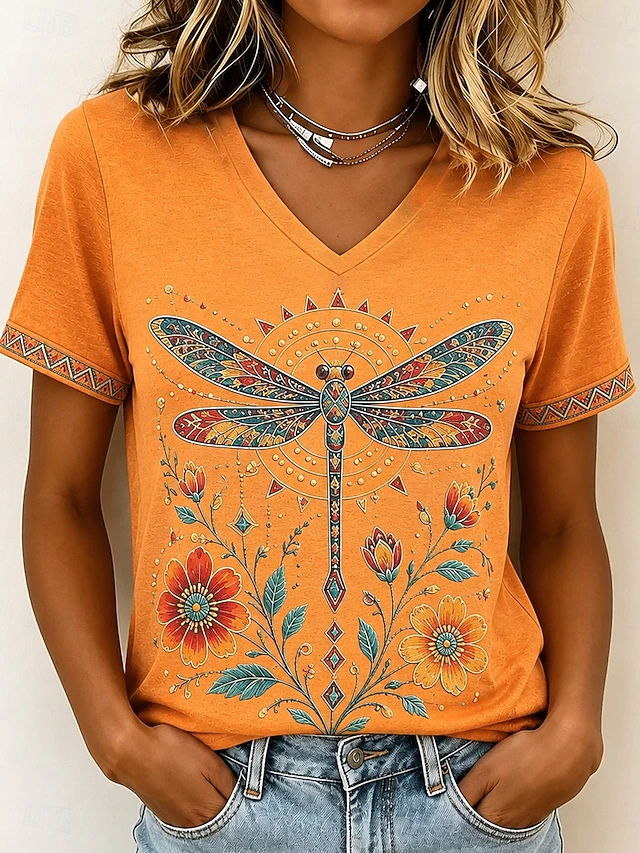 Artful Dragonfly dekolt V T-shirt