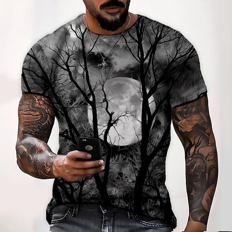 Halloween księżyc graficzny okrągły dekolt T-shirt