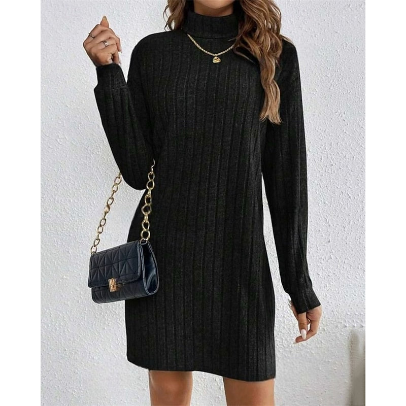 Prążkowany Roll-Neck sukienka
