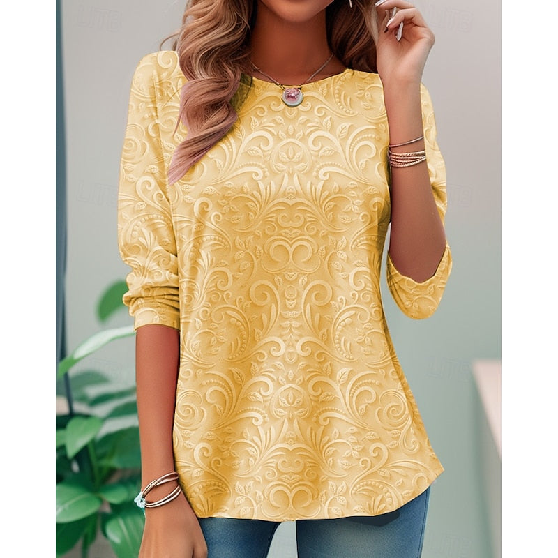 Elegancki kwiatowy długi-rękaw tunika top