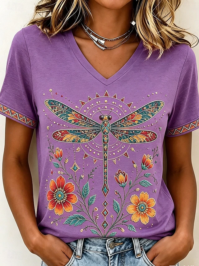 Artful Dragonfly dekolt V T-shirt