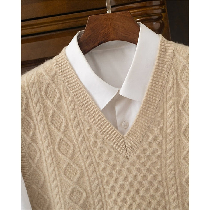 Cable-Textured sweter z dekoltem V kamizelka