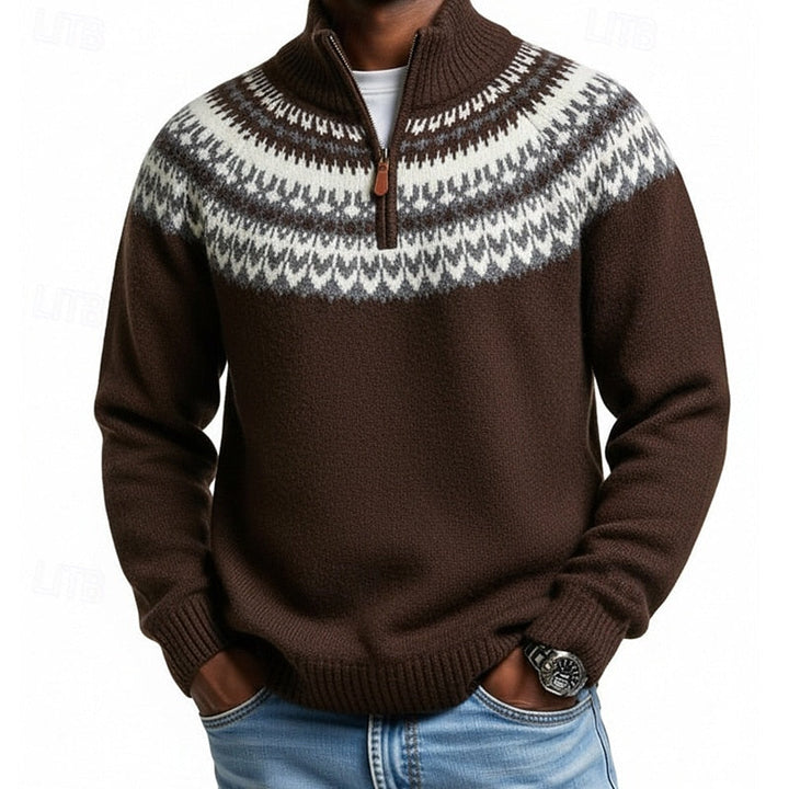 Wzorzysty zamek 1/4 sweter