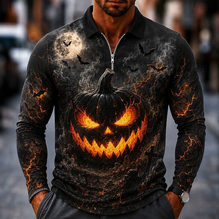 Halloween zamek długi-rękaw koszulka polo