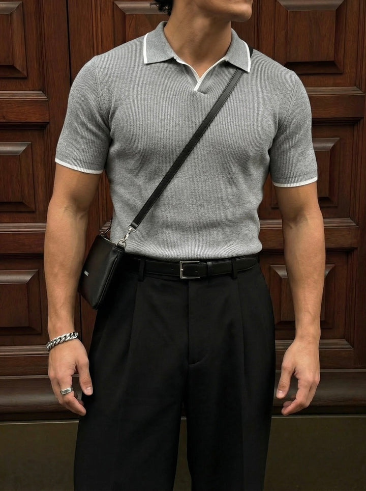 Koszulka Polo Regular Fit z dzianiny - Szara