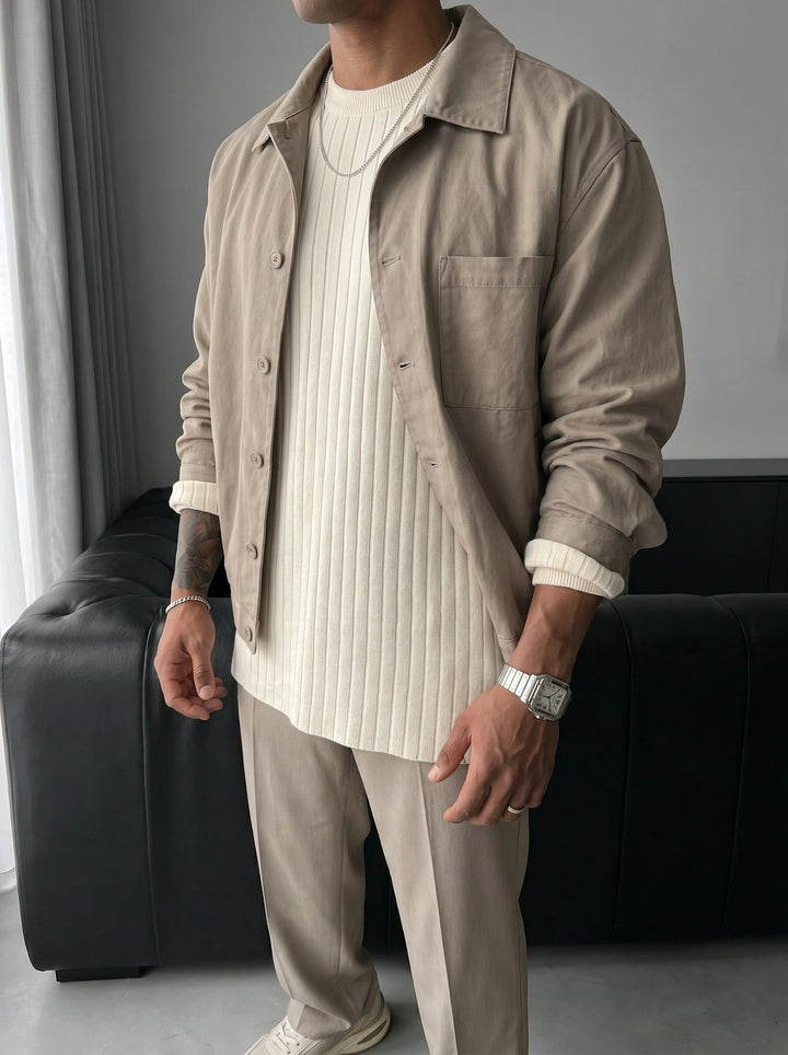 Oversize szeroki sweter z długim rękawem - Kamień