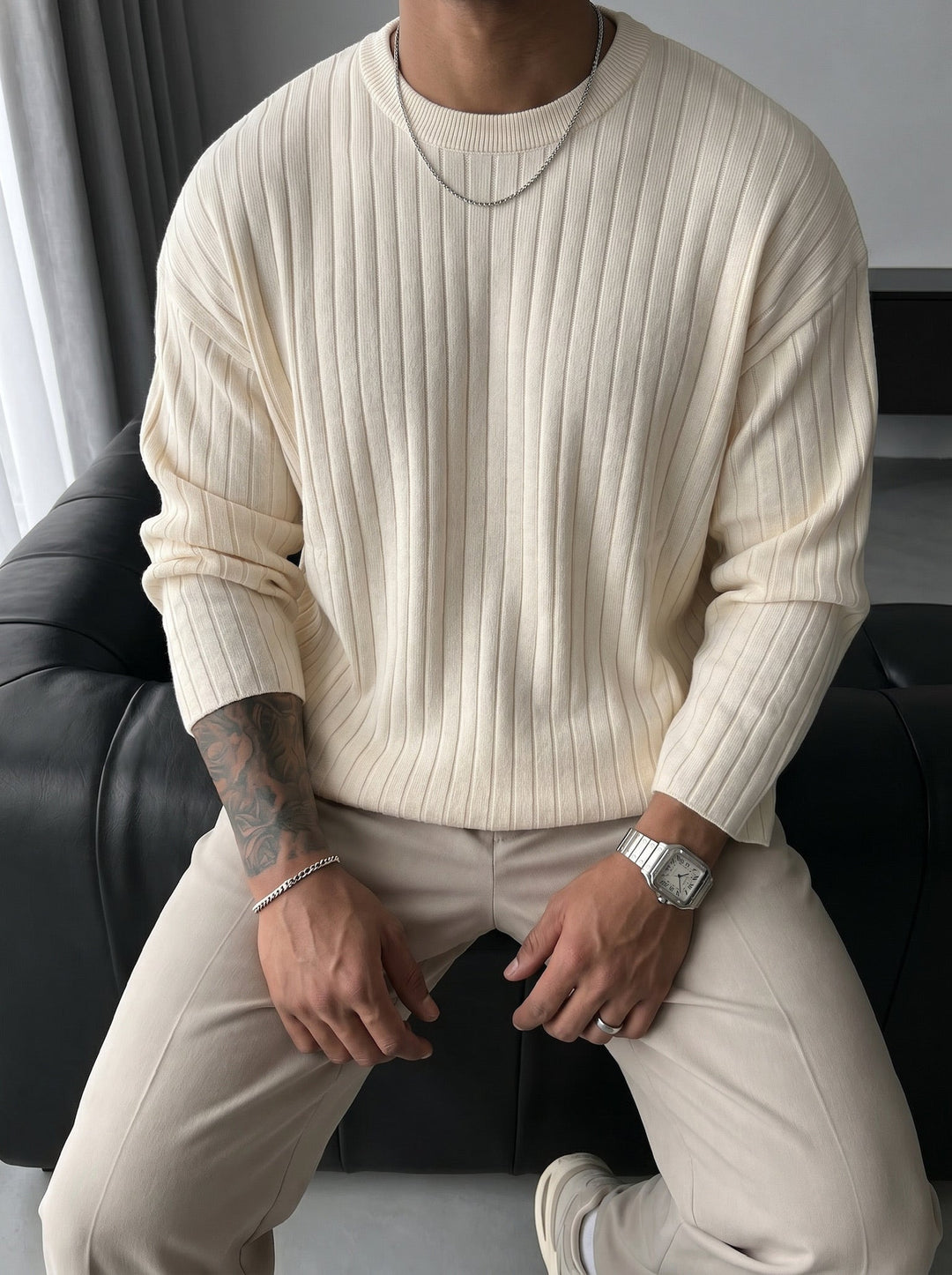 Oversize szeroki sweter z długim rękawem - Kamień