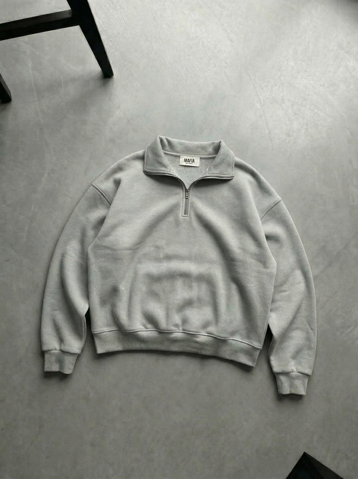 Oversize Polo Sweatshirt z Pół-Zipem - Szary