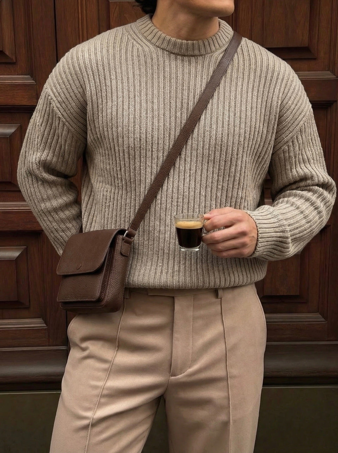 Luźny sweter w paski - Simply Taupe