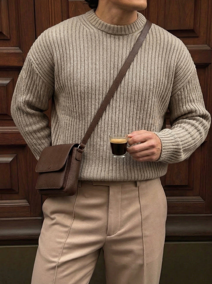 Luźny sweter w paski - Simply Taupe