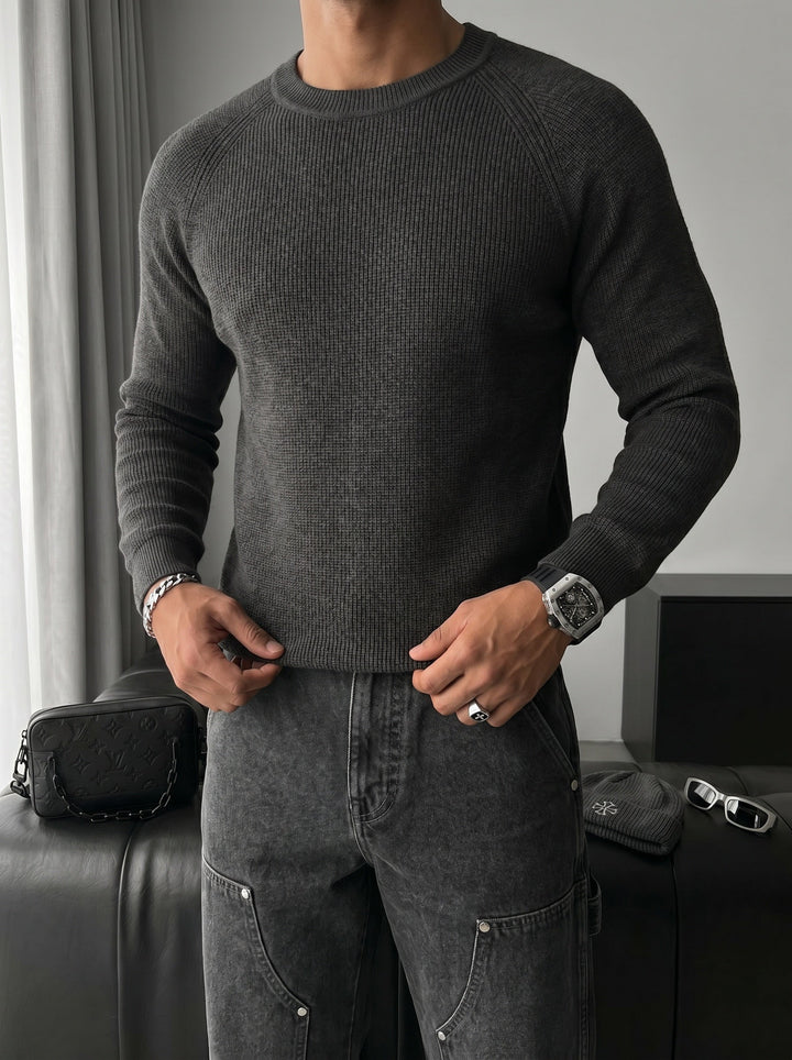 Sweter Slim Fit Cienki - Antracytowy