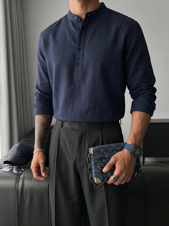 Koszula Bawełniana Regular Fit - Granatowa