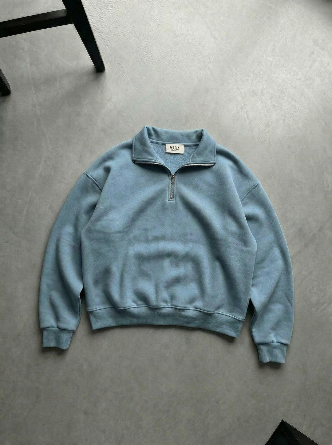 Oversize Polo Sweatshirt z Połową Zamka - Wycierany Dżins