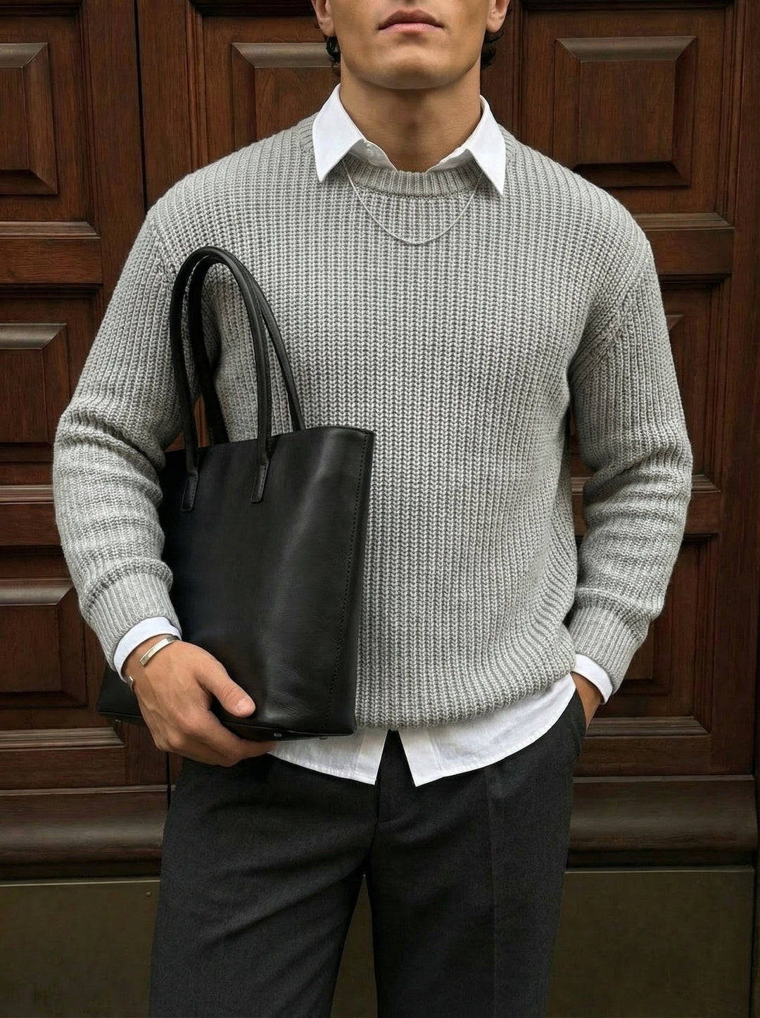 Sweter Oversize z Strukturą - Szary