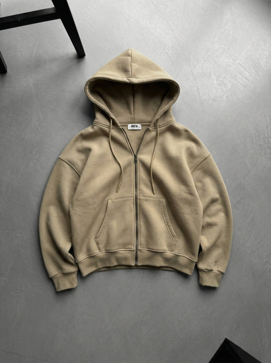 Oversize Basic Zipper Hoodie - Beżowy