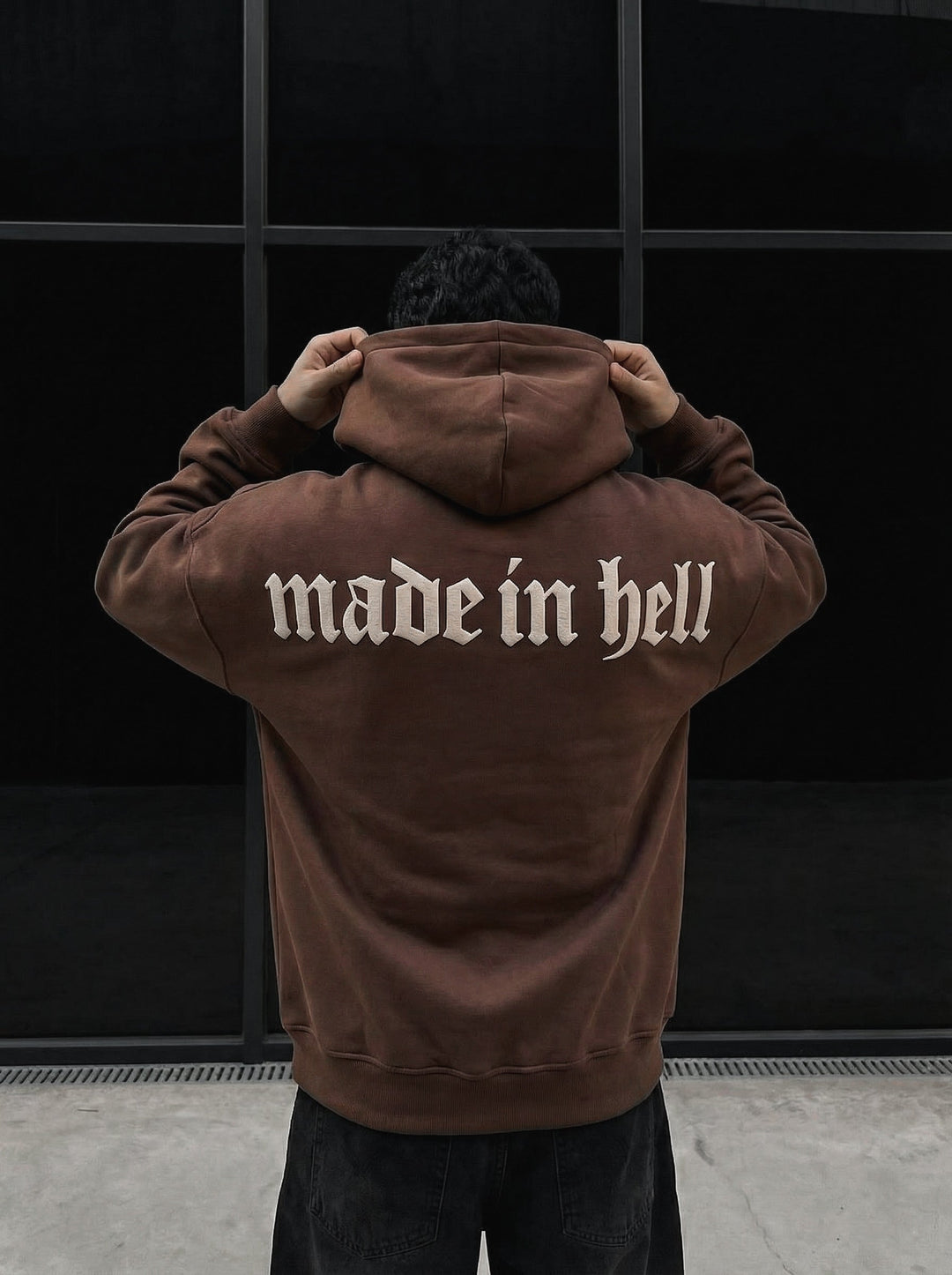Oversize Made in Hell Hoodie - Brązowy