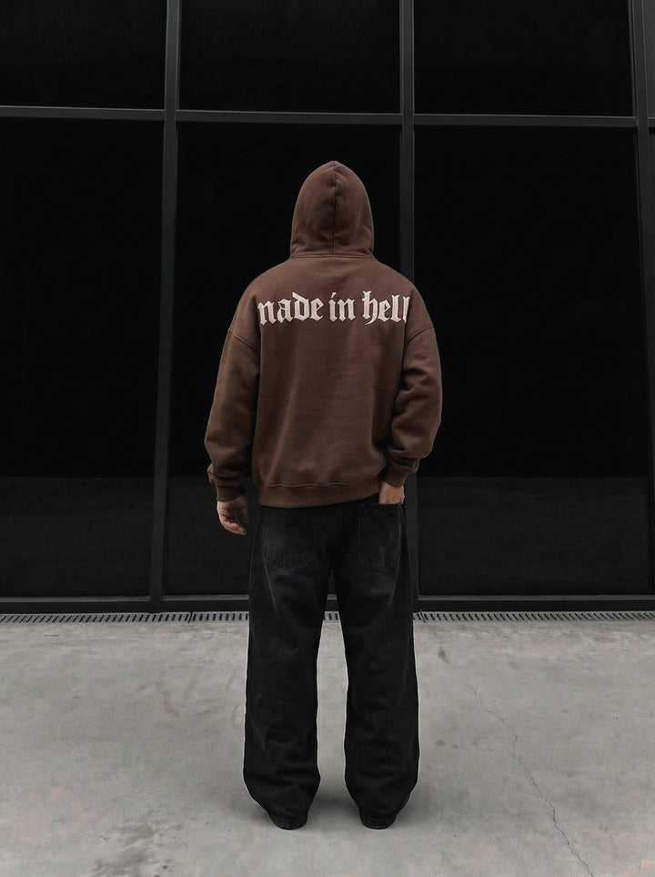 Oversize Made in Hell Hoodie - Brązowy