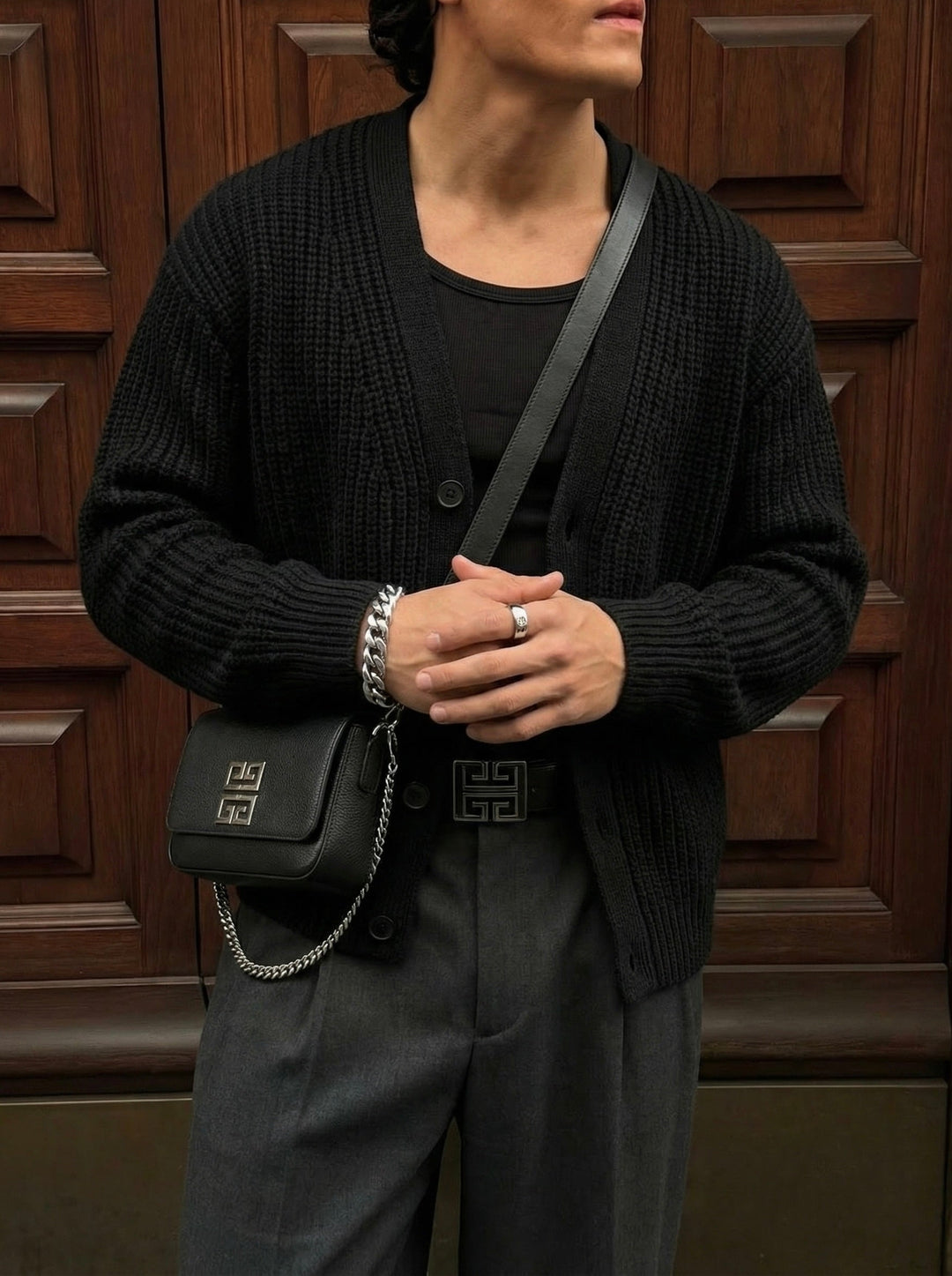 Oversize Crop Cardigan - Czarny