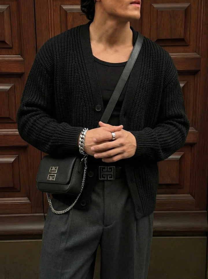 Oversize Crop Cardigan - Czarny