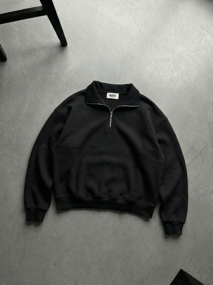 Oversize Half-Zip Polo Sweatshirt - Czarny