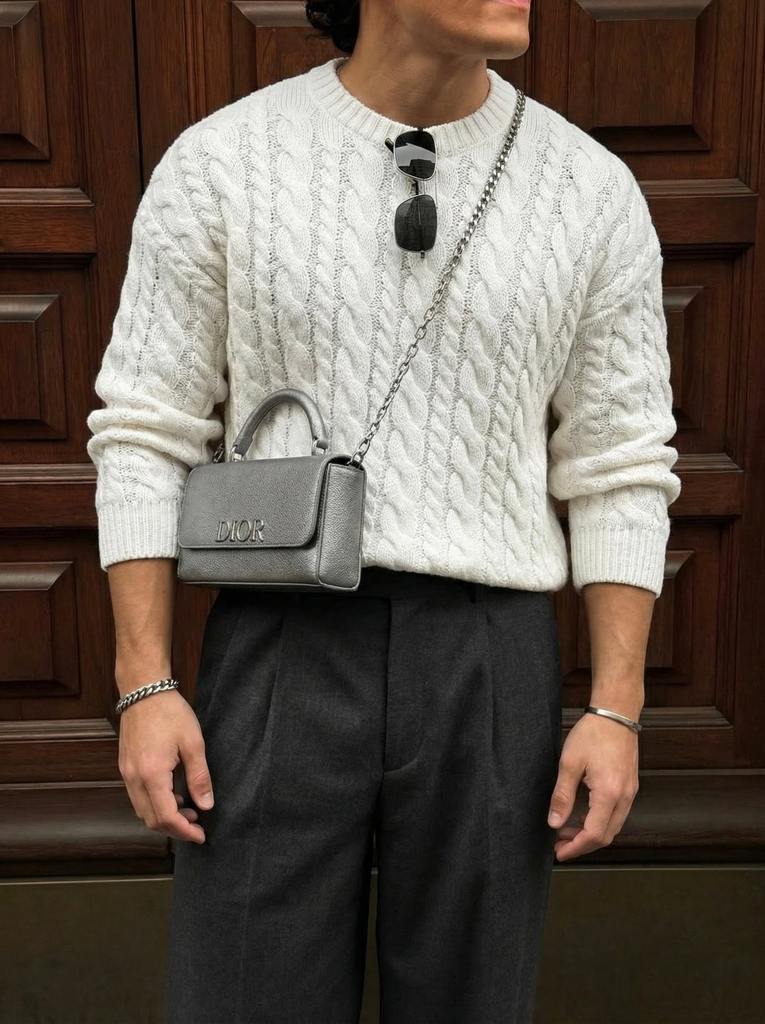 Sweter Oversize z Plecionką - Biały