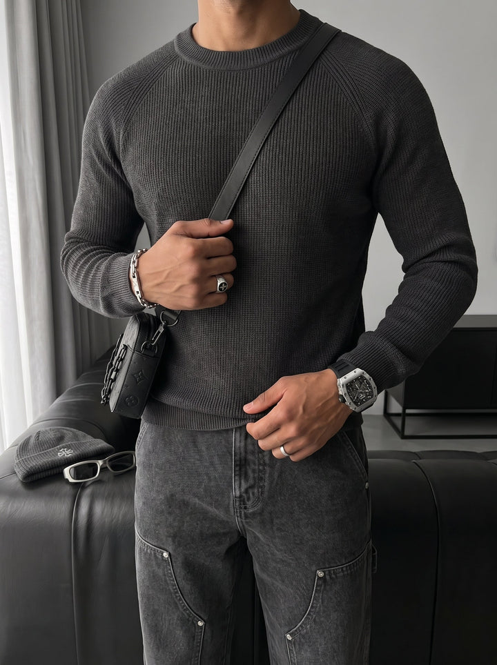 Sweter Slim Fit Cienki - Antracytowy