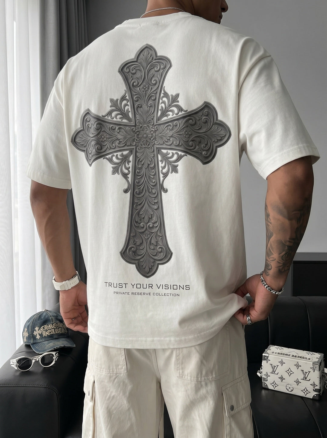 T-shirt Oversize Cross - Ecru