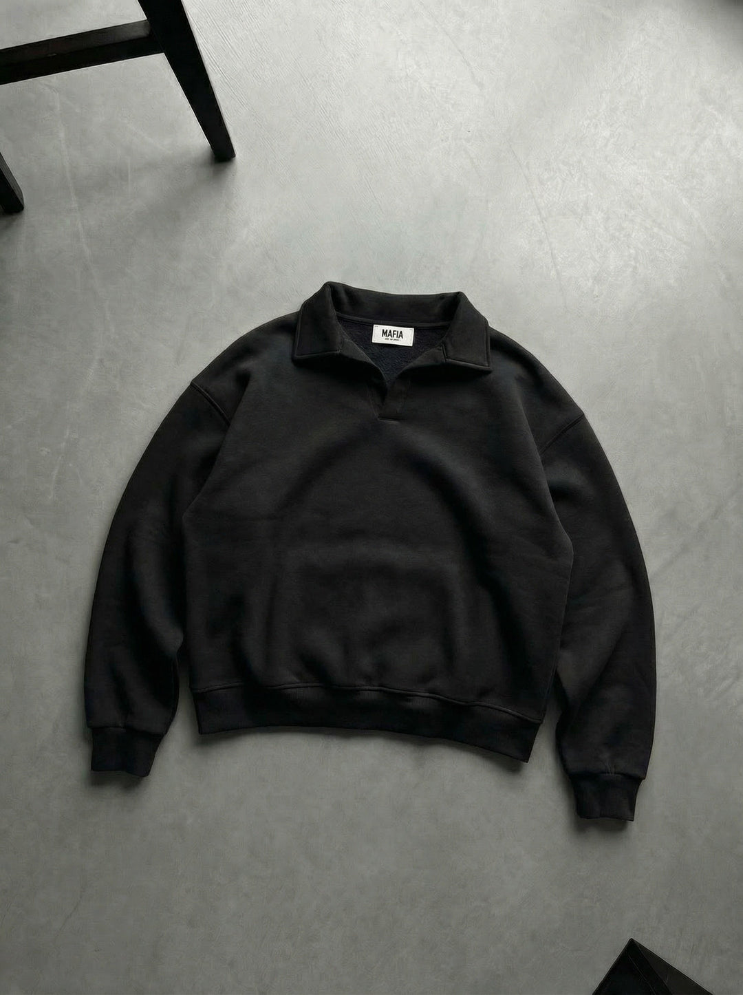 Oversize Basic Polo Sweatshirt - Czarny
