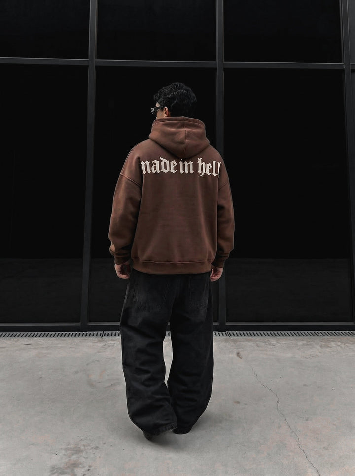Oversize Made in Hell Hoodie - Brązowy