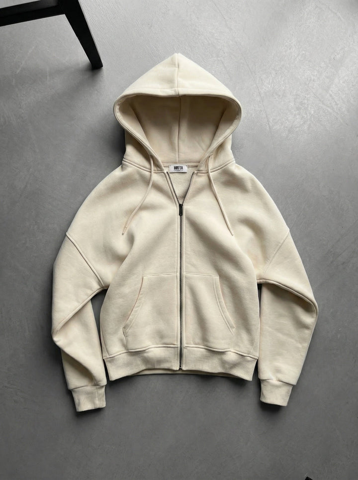 Oversize Basic Zipper Hoodie - Antyczna Biała