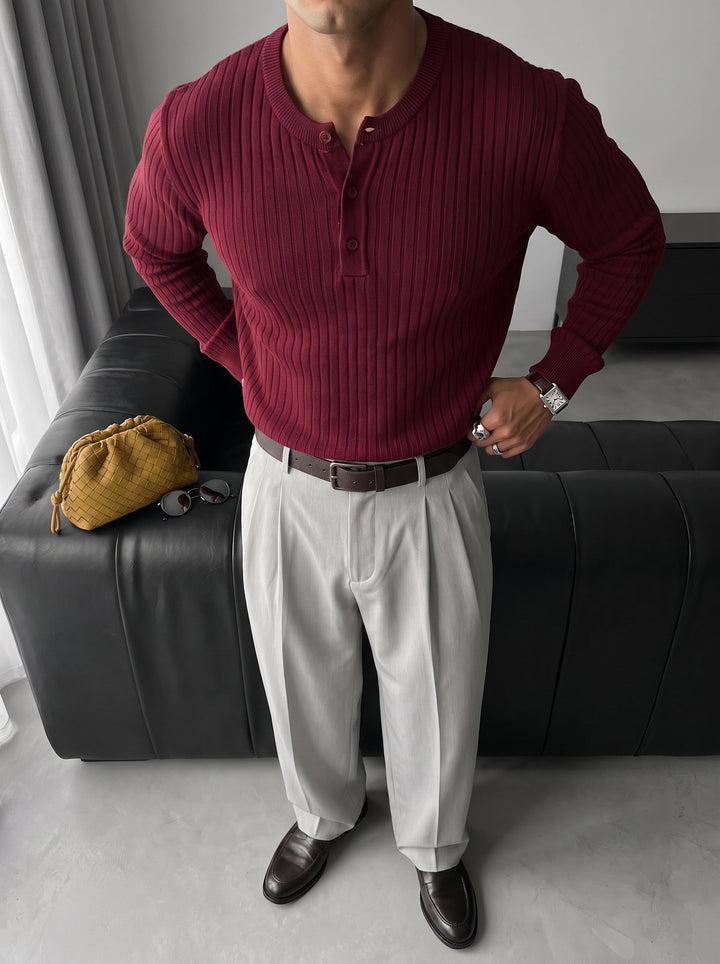 Sweter Slim Fit z guzikami - Bordeaux