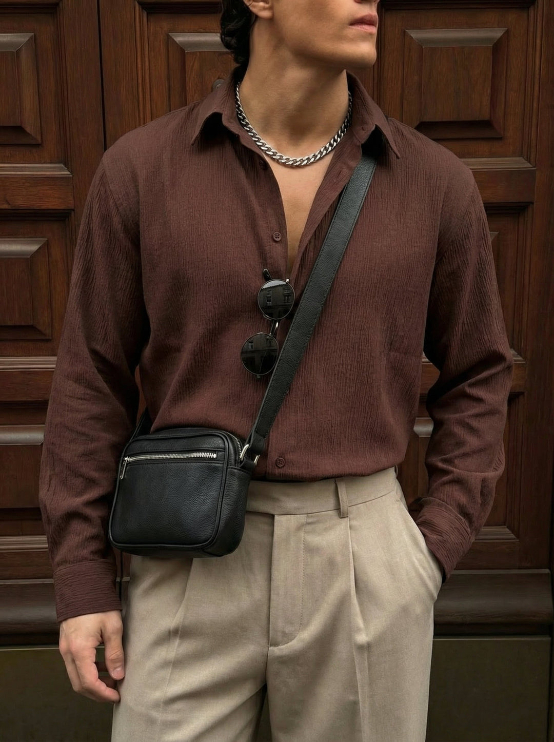 Koszula Bawełniana Regular Fit - Brązowa