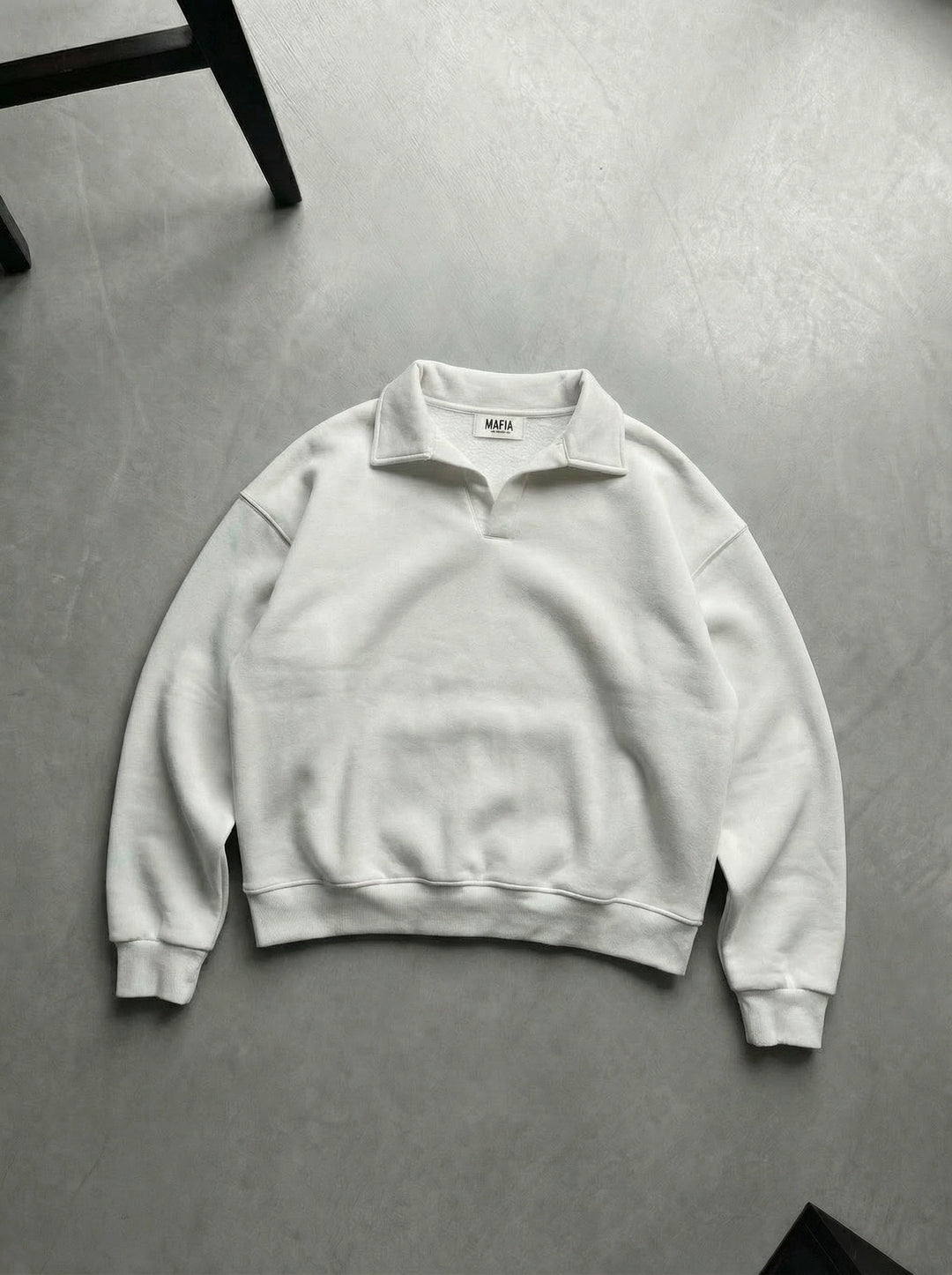 Oversize Basic Polo Sweatshirt - Biały