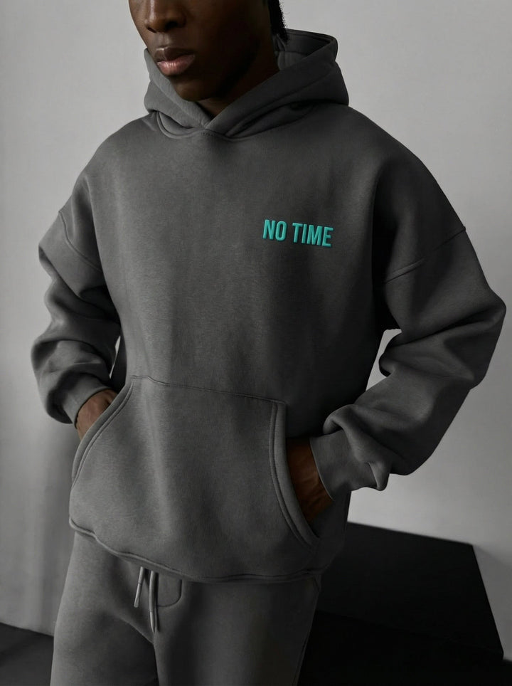 Oversize “Nie ma czasu na bzdury” Hoodie - Antracytowy i Niebieski