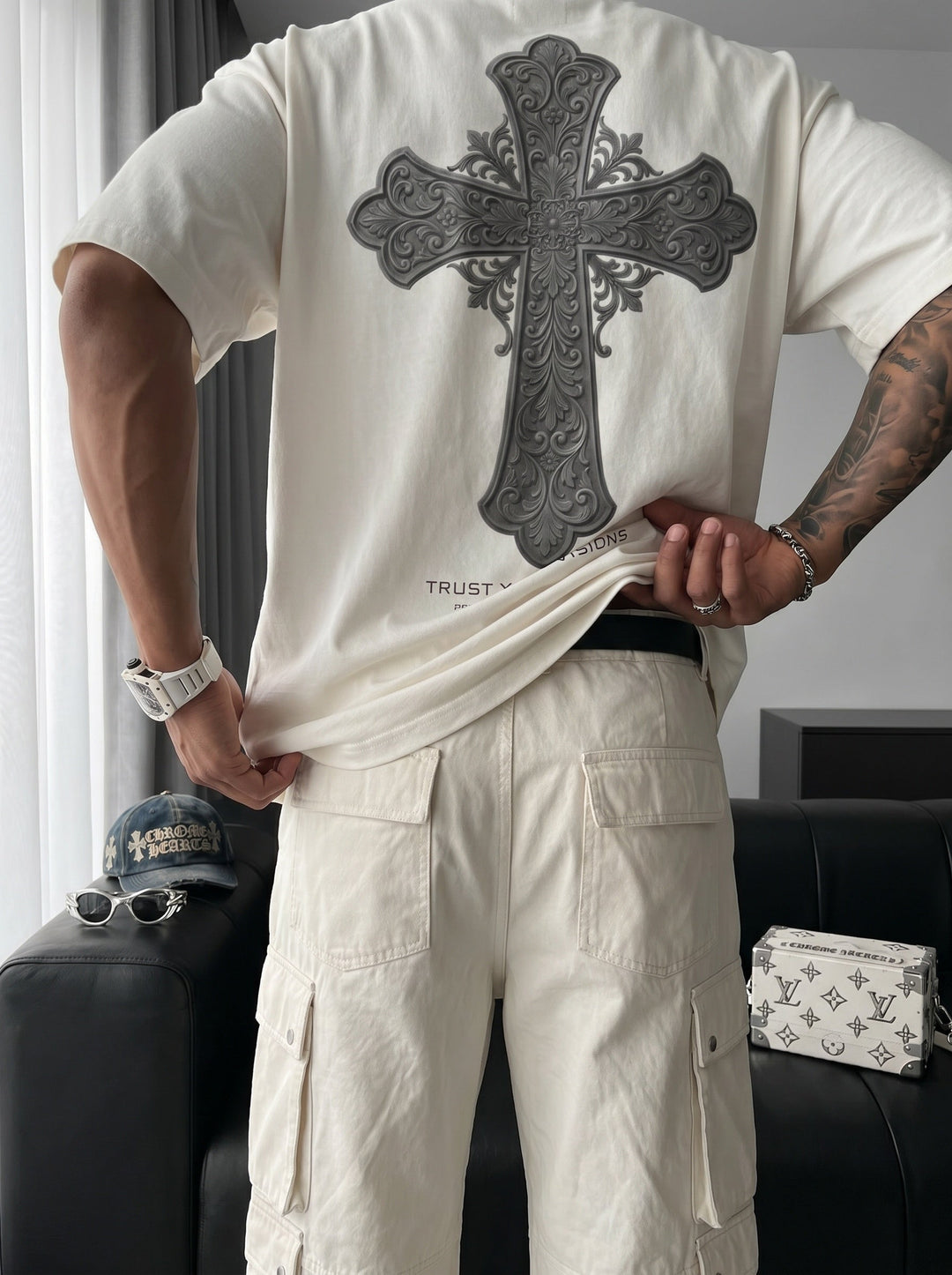 T-shirt Oversize Cross - Ecru