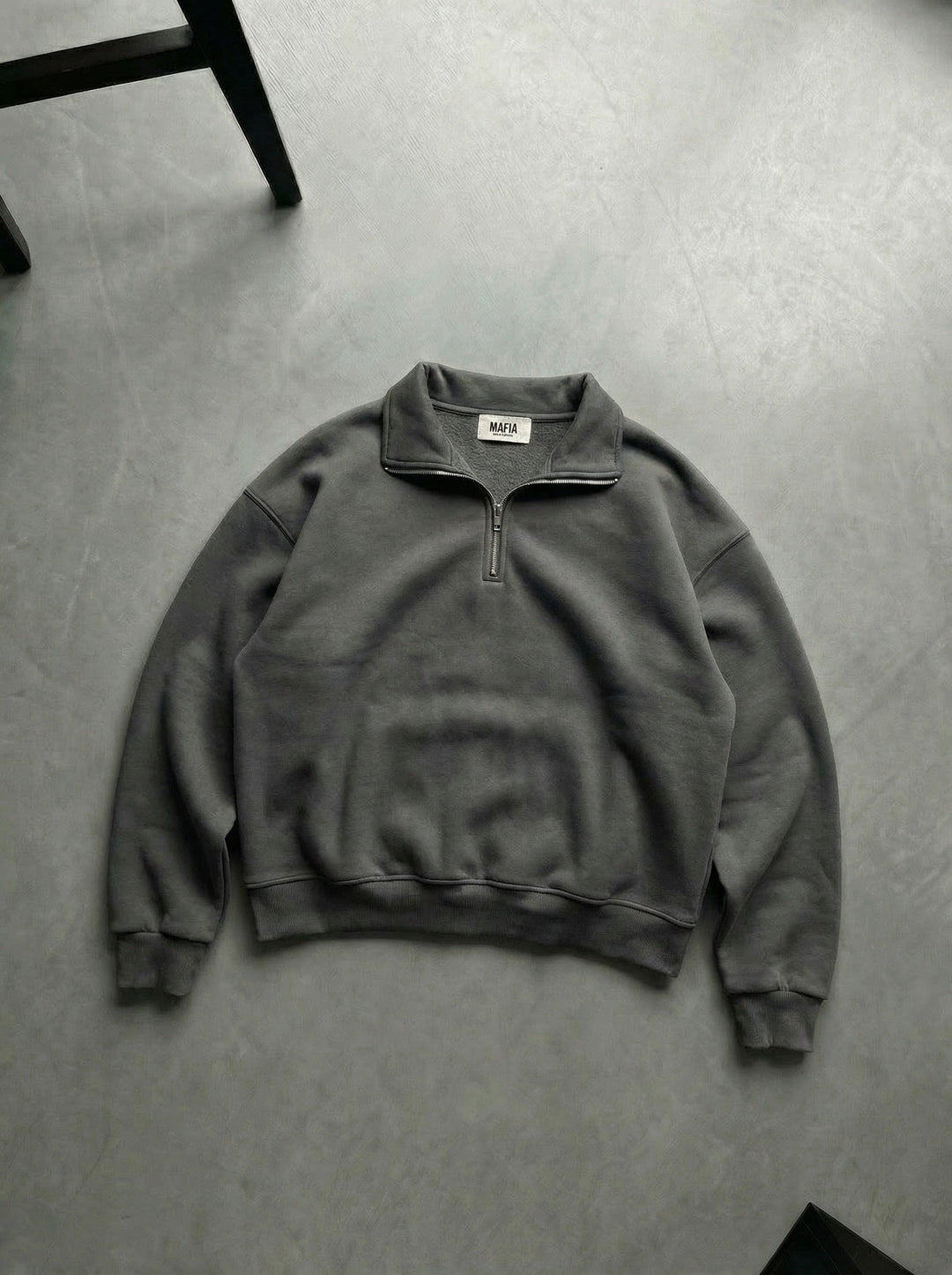 Oversize Polo Sweatshirt z Półzamkiem - Antracyt