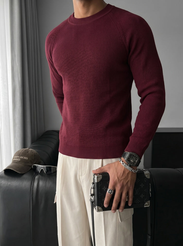 Sweter Slim Fit Cienki - Śliwkowy