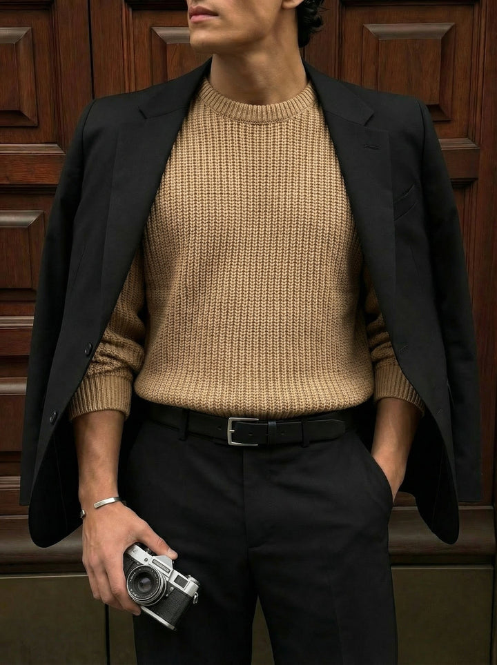 Sweter Oversize Strukturalny - Brązowy