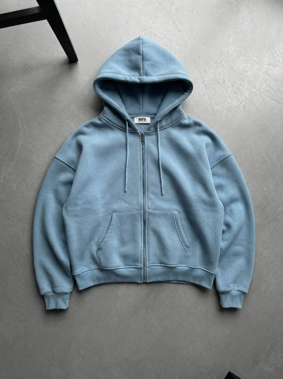 Oversize Basic Zipper Hoodie - Wyblakły Dżins