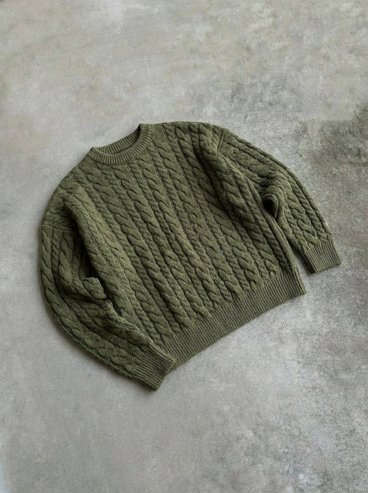 Sweter Oversize Knit Braid - Khaki