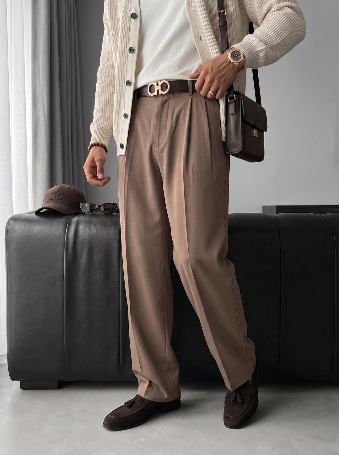 Luźne Spodnie Chino - Camel