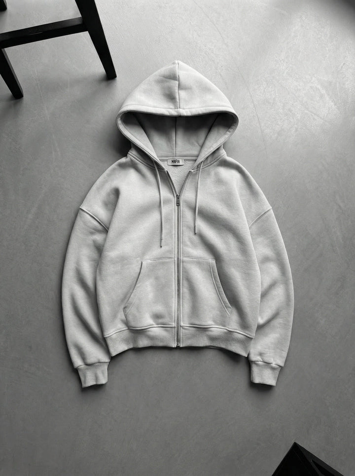 Oversize Basic Zipper Hoodie - Szary