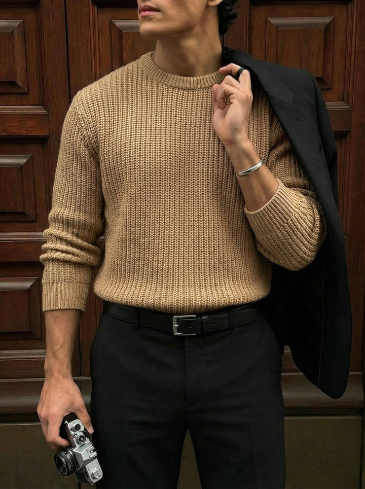 Sweter Oversize Strukturalny - Brązowy