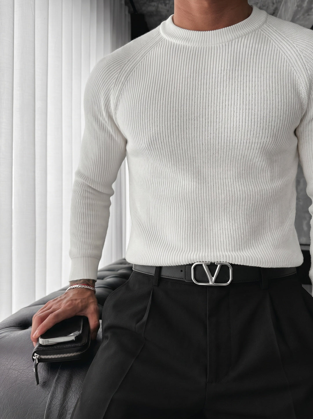Sweter Slim Fit Cienki - Ecru