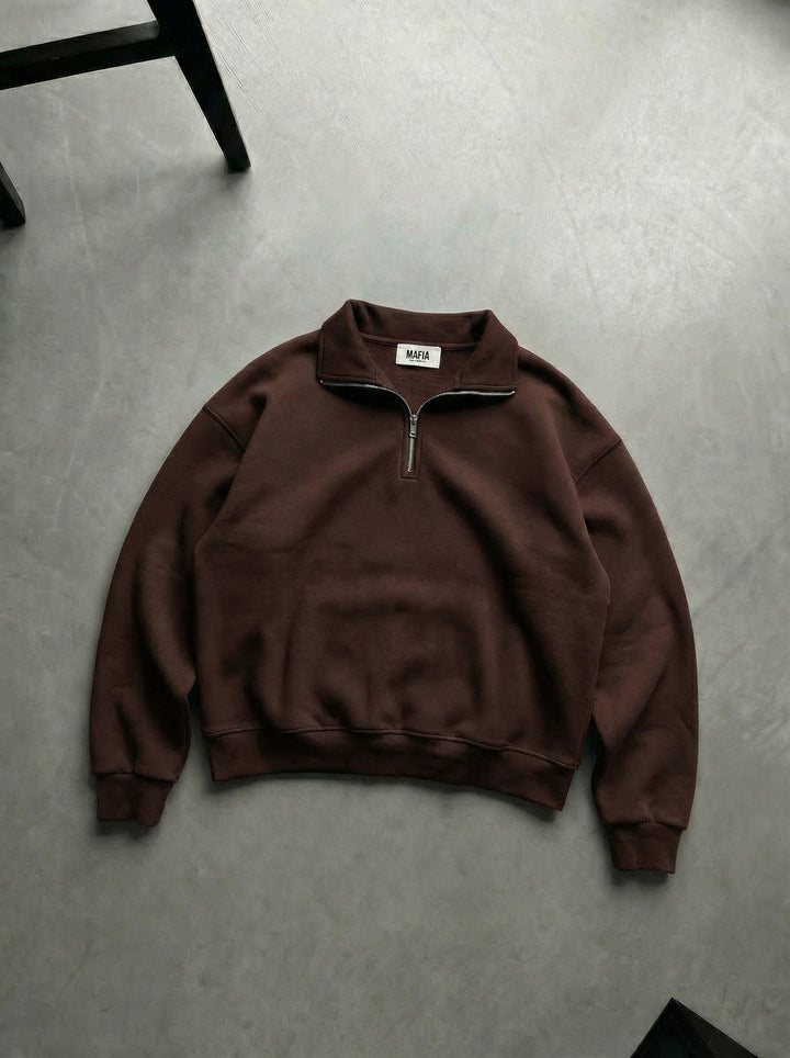 Oversize Polo Bluza z Kapturem - Czekoladowy Brąz