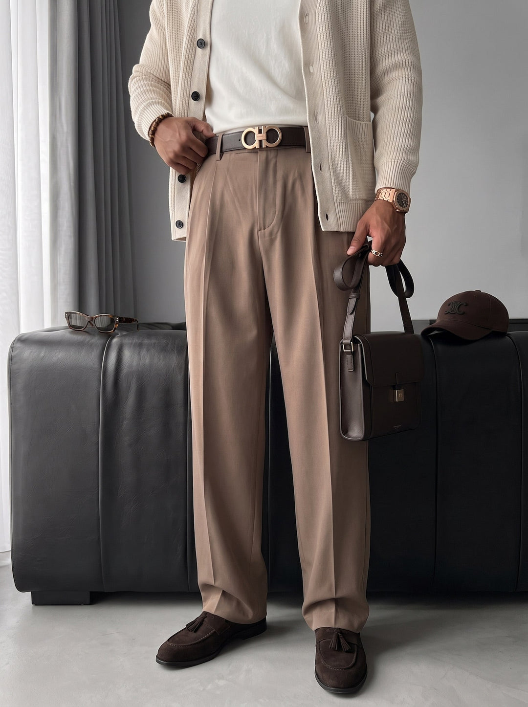 Luźne Spodnie Chino - Camel